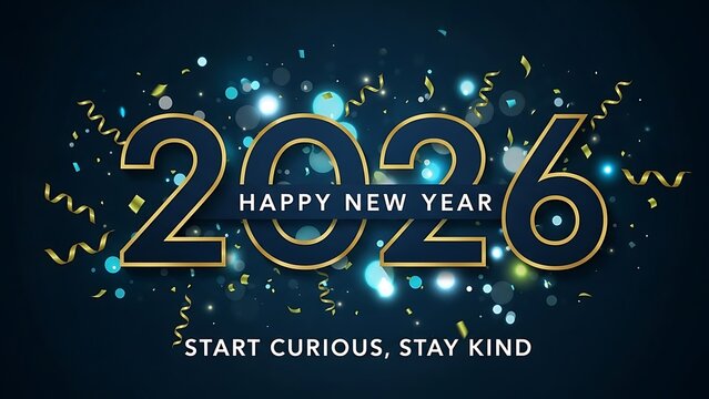 Happy New Year 2026: Elegant Navy & Gold Confetti Graphics featuring Bold Numbers and Uplifting, Motivational Quotes for Fresh Starts and Focus.