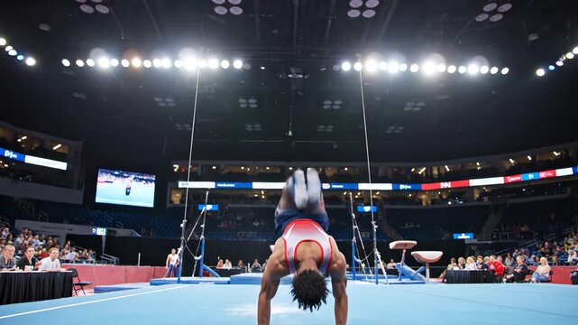Gymnast performing on parallel bars