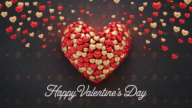 Happy Valentine's Day heart design with red and gold hearts