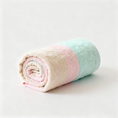 Pastel Rolled White Towel on Clean Minimal Background