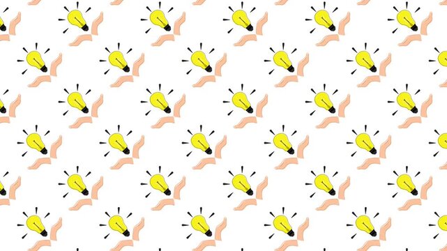 save hand with light bulb innovation shapes set of geometric seamless pattern background animation alpha channel clip white, yellow bulb sign symbol icon logo animated video motif repeat footage