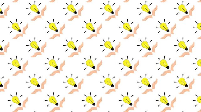 save hands with light bulb creative idea invention seamless patttern animation, light bulbs brainstorming think outside box solution sign symbol icon logo animated video geometric motif repeat footage