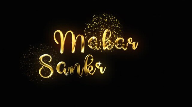 Makar Sankranti golden glossy Luxury Text Golden Sparks shiny Fireworks Celebrations sparkles particles Animation, lettering handwritten calligraphy isolated Greetings, Messages Celebrations alpha