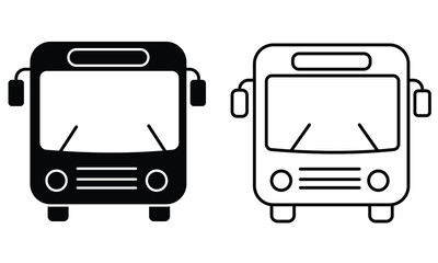 Bus icon set. School bus vector outline icon. Transportation icons set. Silhouette of bus symbol. Vector illustration.