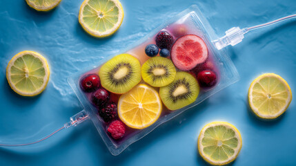 Iv therapy bag infusing fresh fruit nutrients for wellness