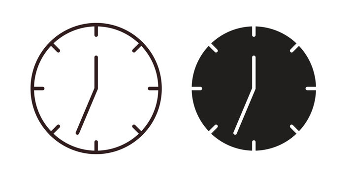 Clock seven icons. thin line and glyph vector icons pack on white background