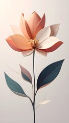 Stylized paper flower with pastel petals and dark leaves against a light backdrop