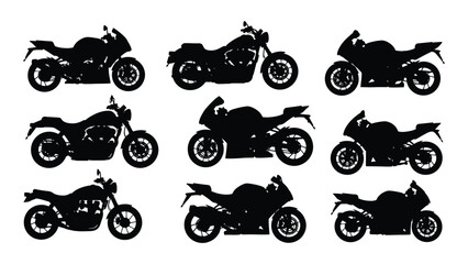 Collection of various motorcycle designs presented as a striking black silhouette © Rian
