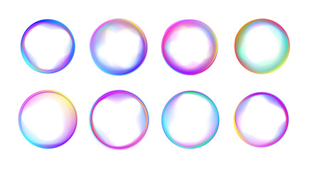 Set of neon circles PNG with gradient highlights. Bright glowing rings with soft luminous edges. Futuristic abstract round shapes.