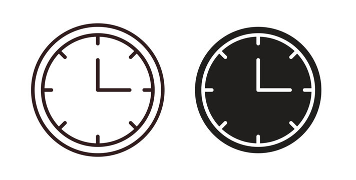 Clock two icons. thin line and glyph vector icons pack on white background