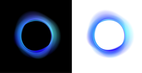 Circular neon frame PNG with gradient edges. Smooth glowing ring with luminous reflections. Futuristic digital abstract shape round design.