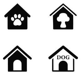 Dog house icons set. Dog home icon set vector. pet home, paw print, and kennel vector collection