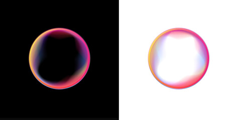 Neon liquid bubble creates glowing circle with layered gradient surface. Transparent png sphere...