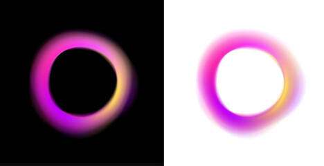 Neon PNG frame encloses a smooth liquid circle. Gradient bubbles float inside the sphere shape. Tiny neon particles orbit around the glowing liquid.