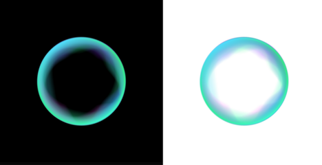 Neon PNG frame encloses a smooth liquid circle. Gradient bubbles float inside the sphere shape. Tiny neon particles orbit around the glowing liquid.