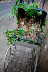 Floral decoration with dried flowers on a sidewalk