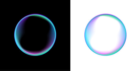 Glowing neon circle holds a liquid bubble inside a PNG frame. The gradient sphere reflects smooth...