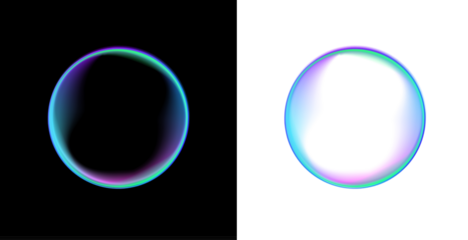 Glowing neon circle holds a liquid bubble inside a PNG frame. The gradient sphere reflects smooth neon lines. Small particles float along the liquid shape.