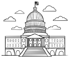 United States Capitol Building Line Art Illustration for Coloring Book Page American Government Symbol