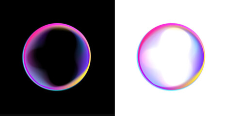 A glowing neon sphere floats inside a circular PNG frame. Liquid gradients swirl around the smooth bubble shape. Tiny neon particles drift along the edges. © Mirotvoric