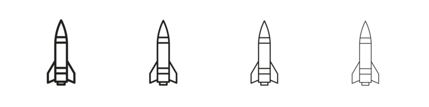 Missile icons, Set of linear icons. Black linear palm icons