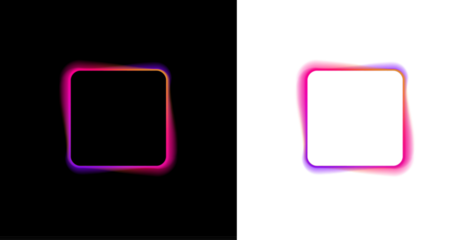 Square neon LED frame with cyan glowing border, png. Smooth LED lines outline the edges with bright neon glow. Gradient aura softly radiates around the square shape.