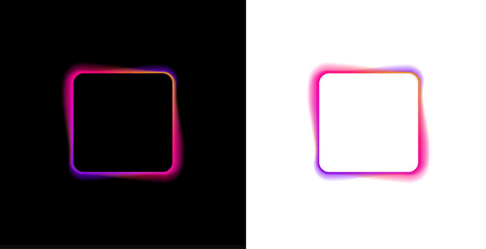 Square neon LED frame with cyan glowing border, png. Smooth LED lines outline the edges with bright neon glow. Gradient aura softly radiates around the square shape.