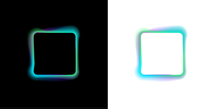 Square neon LED frame with pink glowing lines, png format. Bright LED glow outlines the sharp corners and smooth edges. Soft gradient radiates around the luminous square form.