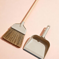 Broom and Dustpan on Minimal Background with Copy Space