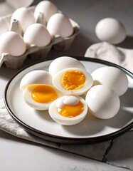 Sliced boiled eggs on a plate