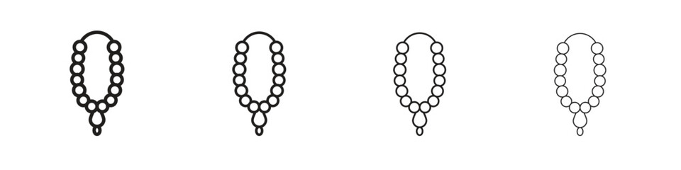 Fototapeta premium Pearl necklace icons, Set of linear icons. Black linear palm icons