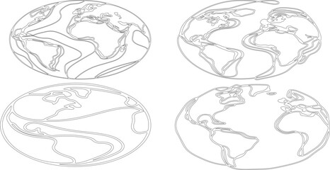 Fototapeta premium Set of earth globe vector illustration or sketch art silhouette of modern globe made by hand drawn geometric lines.