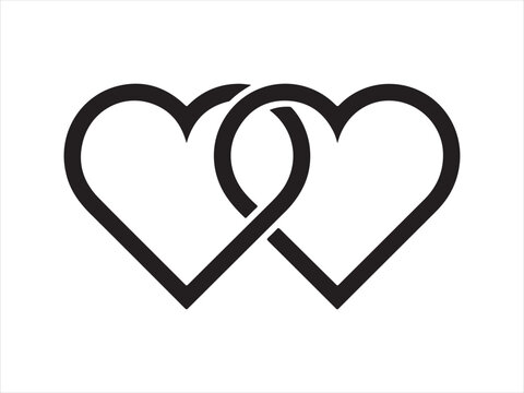 Interlocking Black Hearts Symbol, Two interlocking outline hearts icon vector love romance valentine day vector