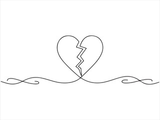 Broken heart one continuous line drawing. for emotional and symbolic design vector illustration