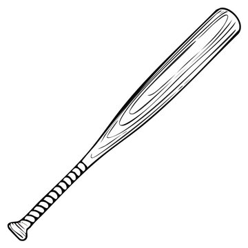 Monochrome Baseball Bat Line Art Outline for Sport Game Graphics