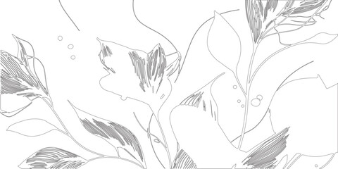 seamless floral pattern silhouette or sketch line hand drawn design of natural leaf made by hand drawn geometric lines. © Namira