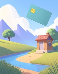 Rural scene with credit card