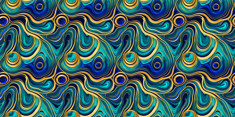 Obraz premium Unique seamless pattern, marble and ink, emerald green, gold, suitable for design, accessories, backgrounds