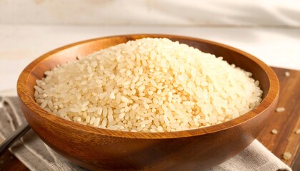 Pile of rice in wooden bowl