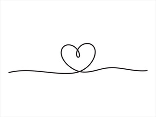 Heart hand drawn. Heart continuous line drawing. Red heart shape outline drawing on white background