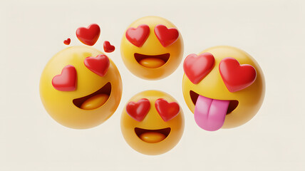 Set of cute heart eyes emojis with happy faces