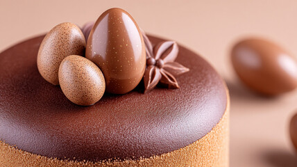 Easter chocolate cake with chocolate Easter eggs.