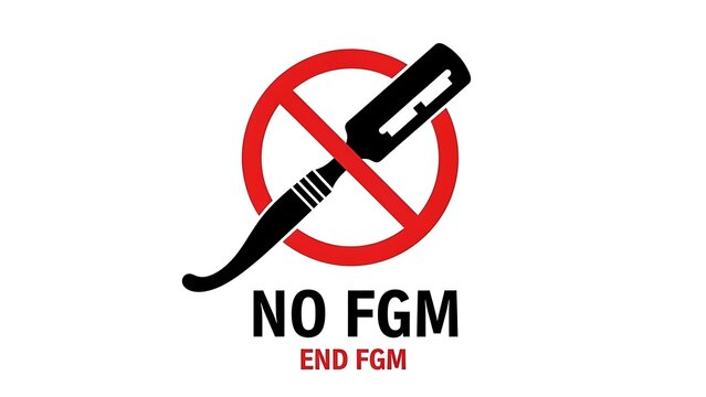 Stop female genital mutilation symbol with text NO FGM END FGM