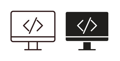 Fototapeta premium Display code icons. thin line and glyph vector icons pack on white background