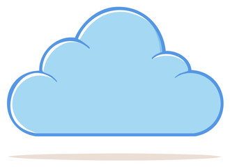 Single Cartoon Light Blue Cloud with Drop Shadow on White Backdrop Representing Weather or Data Storage Solutions