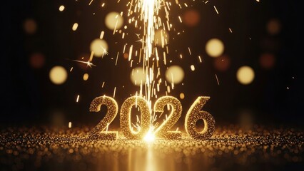 Golden 2026 numbers with sparkling fireworks new year