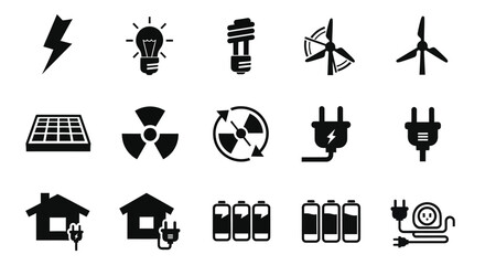 Vector collection of electric light bulb icons and business web design symbols featuring a black art illustration set for internet tools