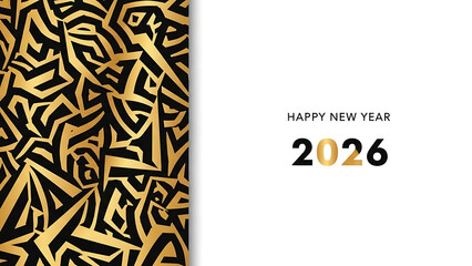 Abstract Gold Black Geometric Happy New Year 2026 Minimal Modern Background with Copy Space