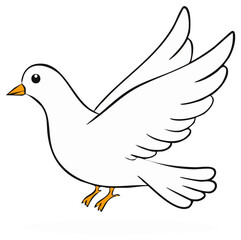 Obraz premium Cartoon white dove flying, a simple vector illustration and symbol of peace.