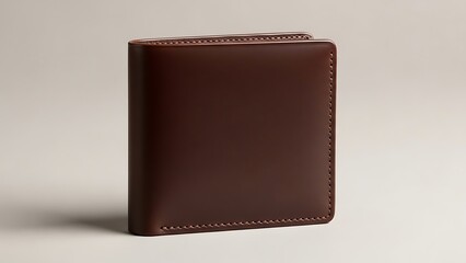Elegant and minimalist brown leather bifold wallet for men, isolated on a clean background.
